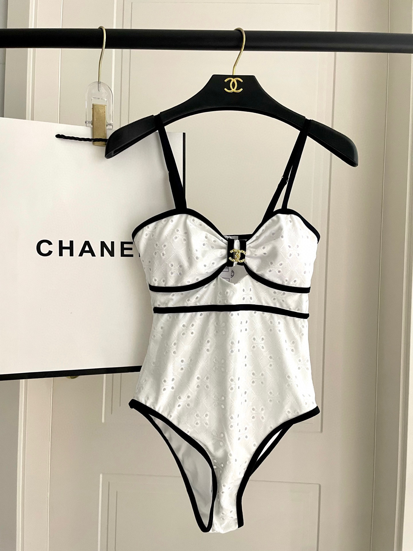 Chanel Hollow Out One-piece Swimsuit