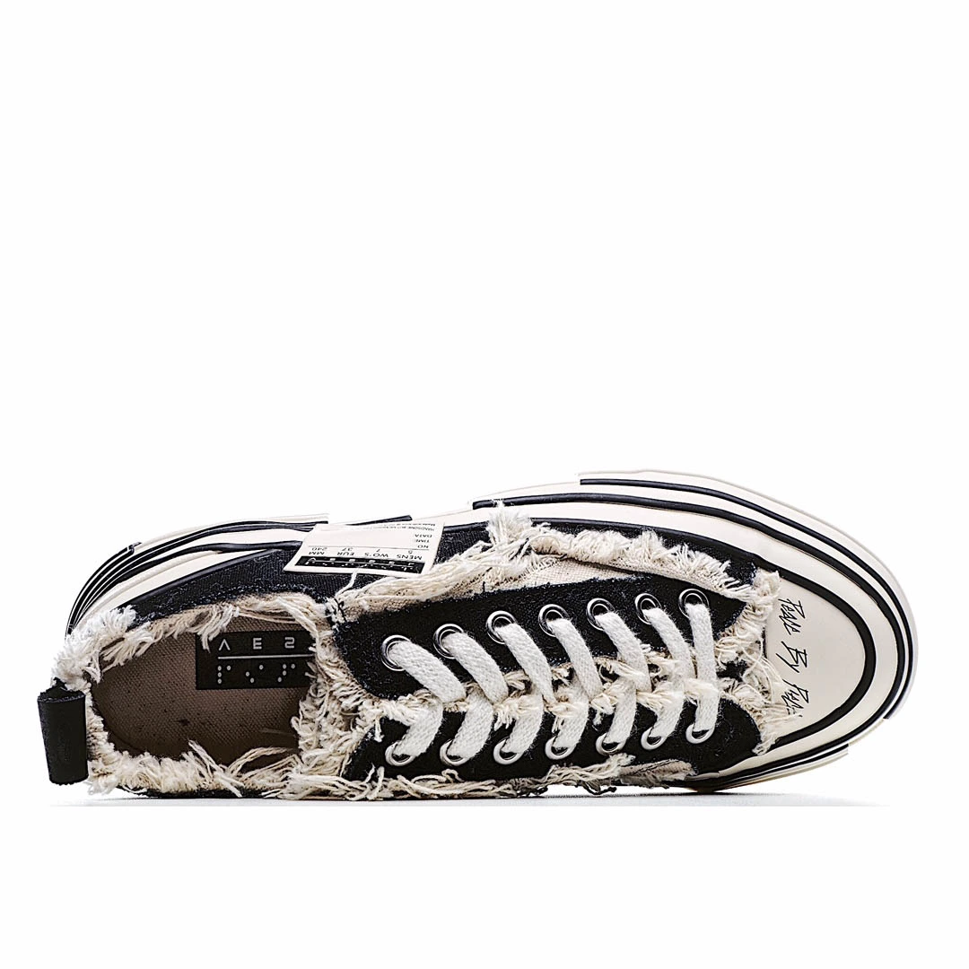 xVESSEL GOP Low Canvas Vulcanized Sneakers "Black, Beige and White Tassel" F19X001