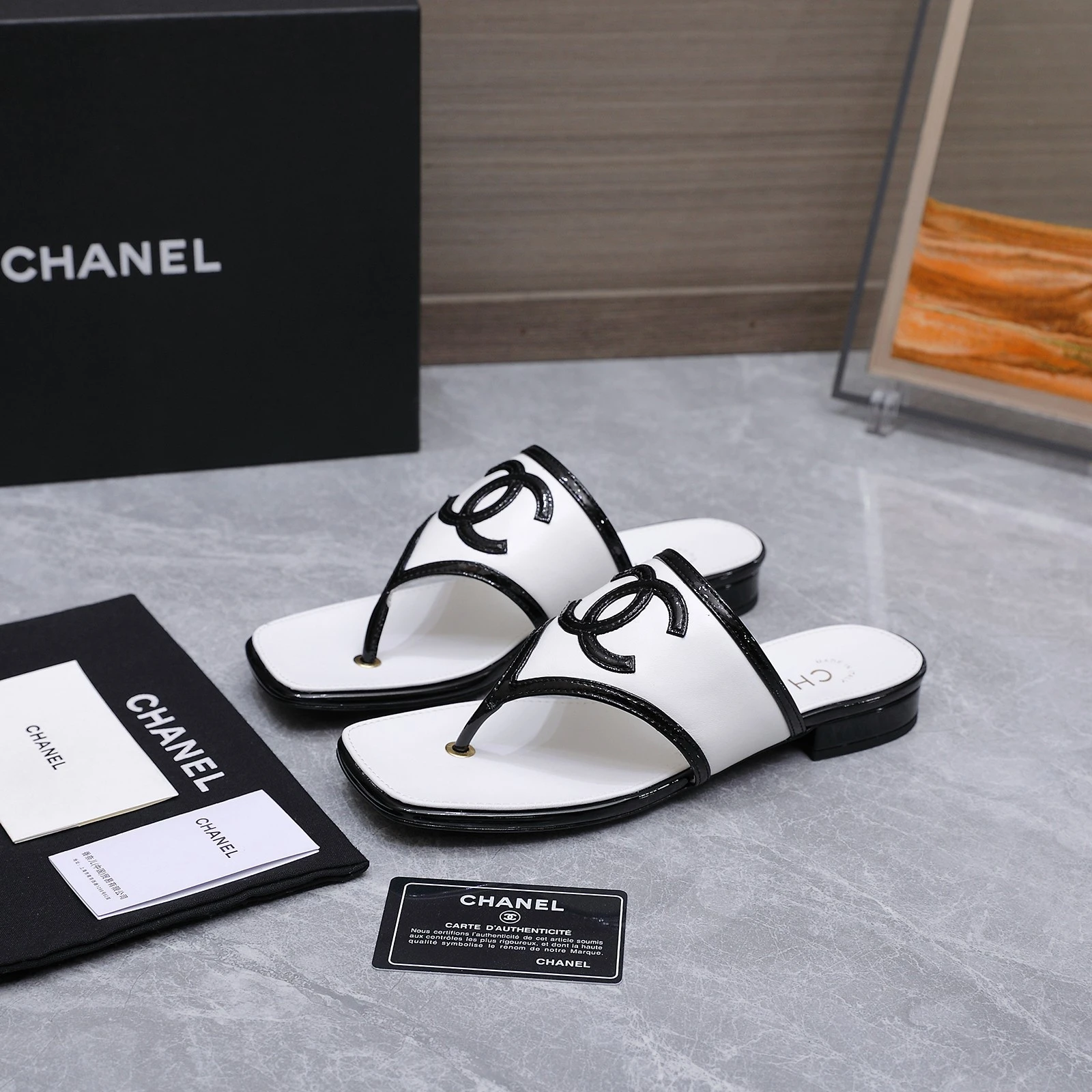 Chanel 26s Summer New Square-Toe Color-Block Double C Sandals Slippers