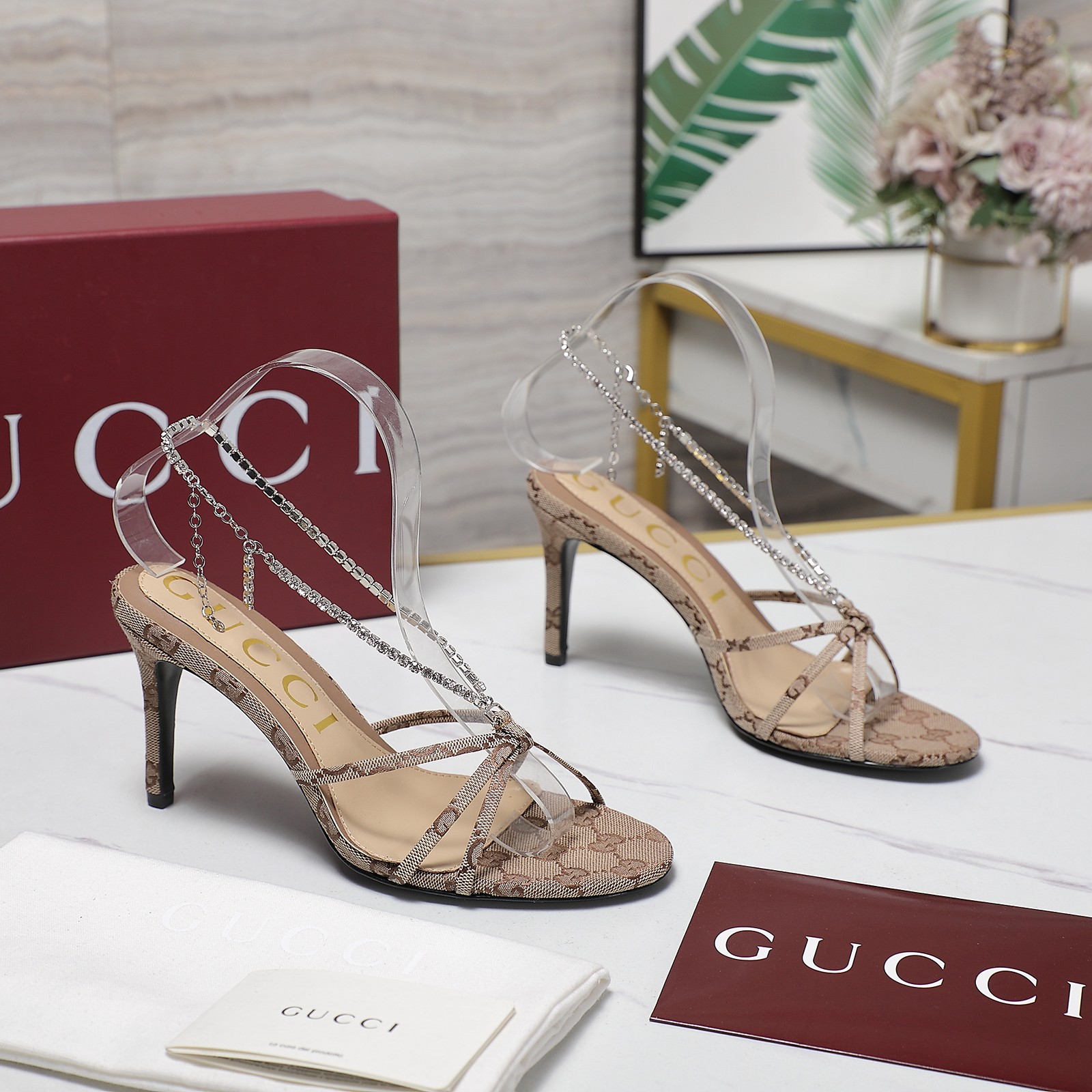 Gucci Stiletto heel sandals with crystal chain