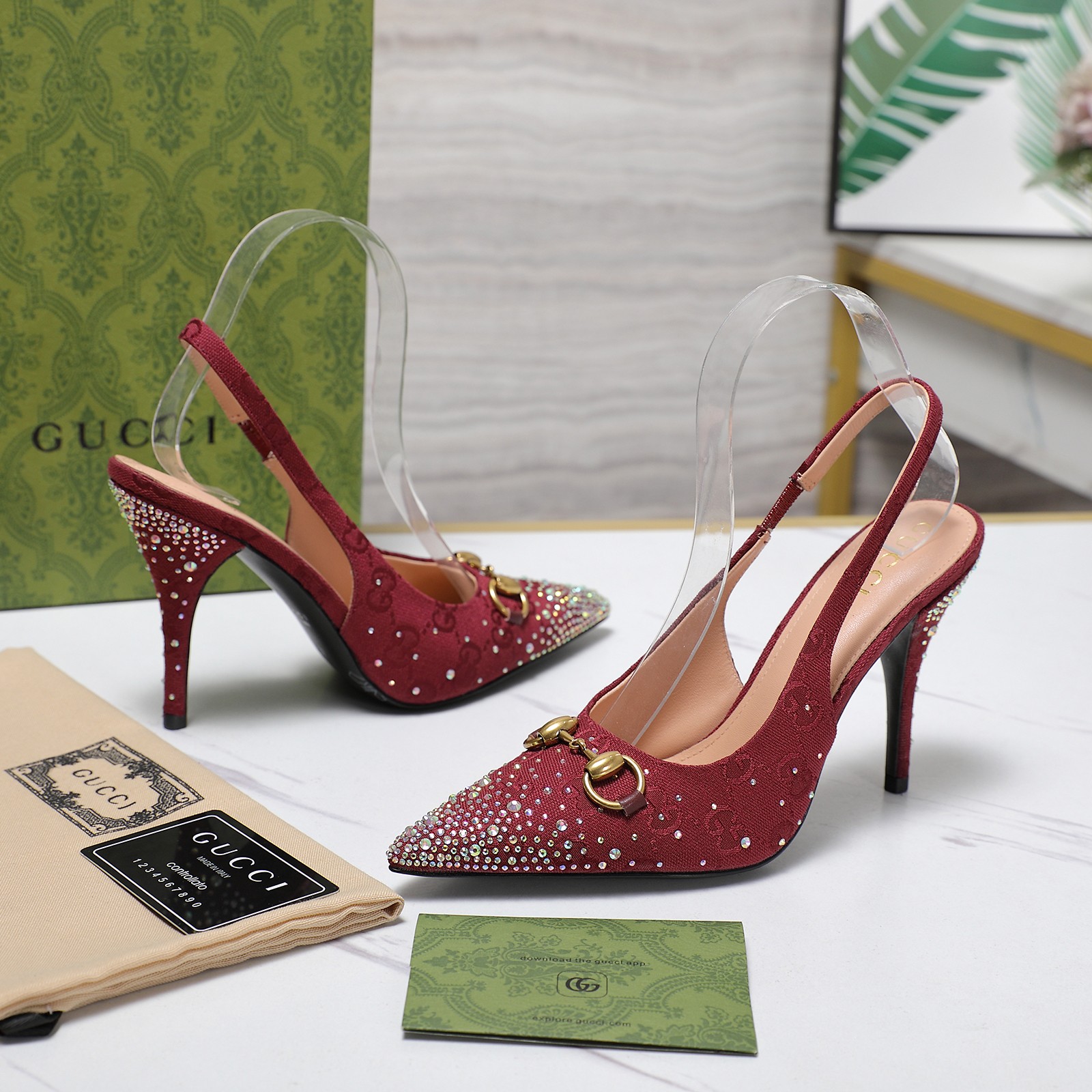 Gucci 25S Spring/Summer New Collection Double G Crystal Chain Buckle High Heel Sandals