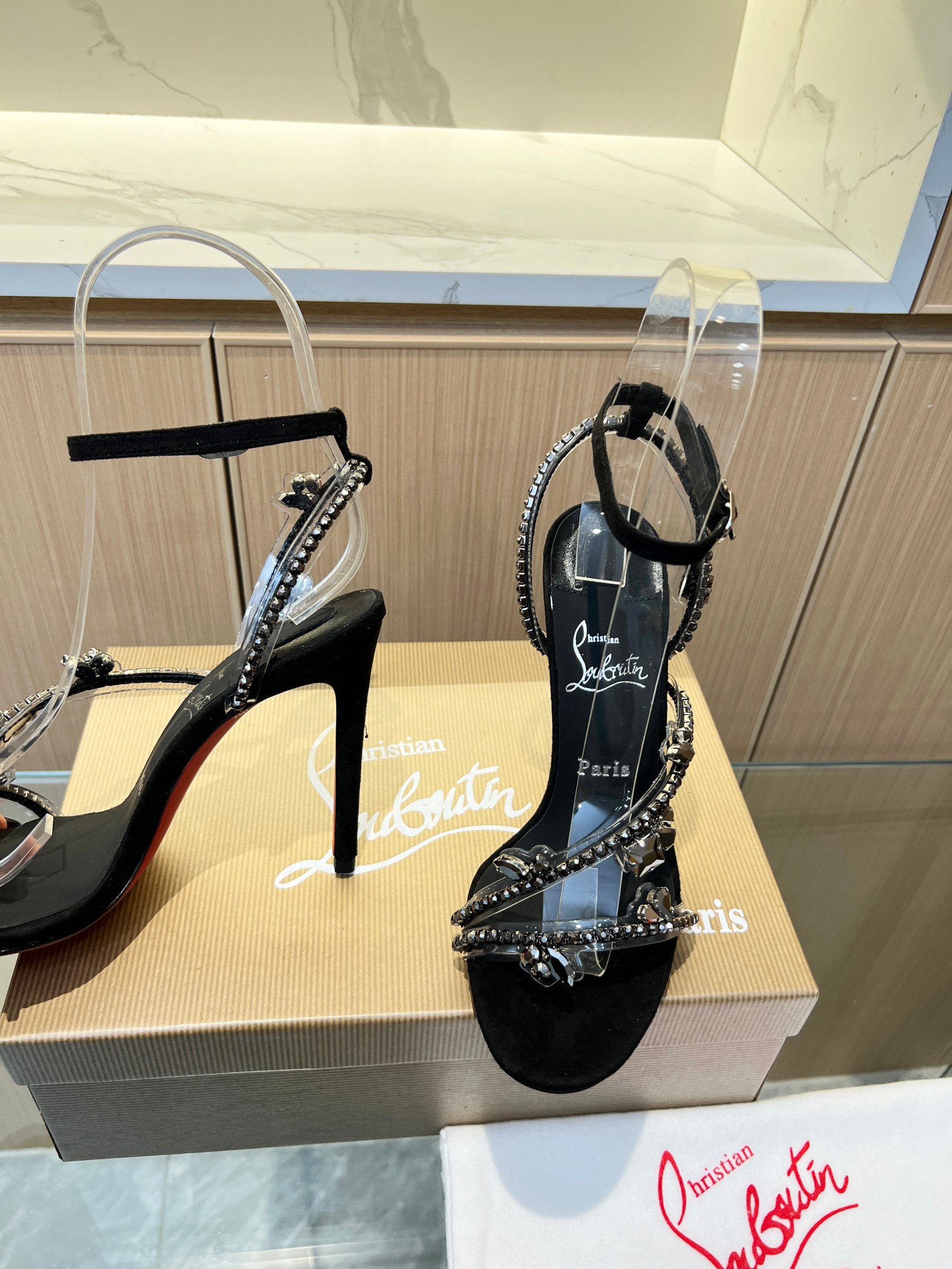 Christian Louboutin red-soled crystal-embellished high-heeled sandals
