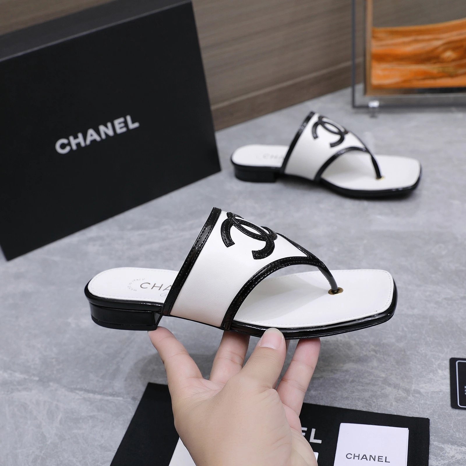 Chanel 26s Summer New Square-Toe Color-Block Double C Sandals Slippers