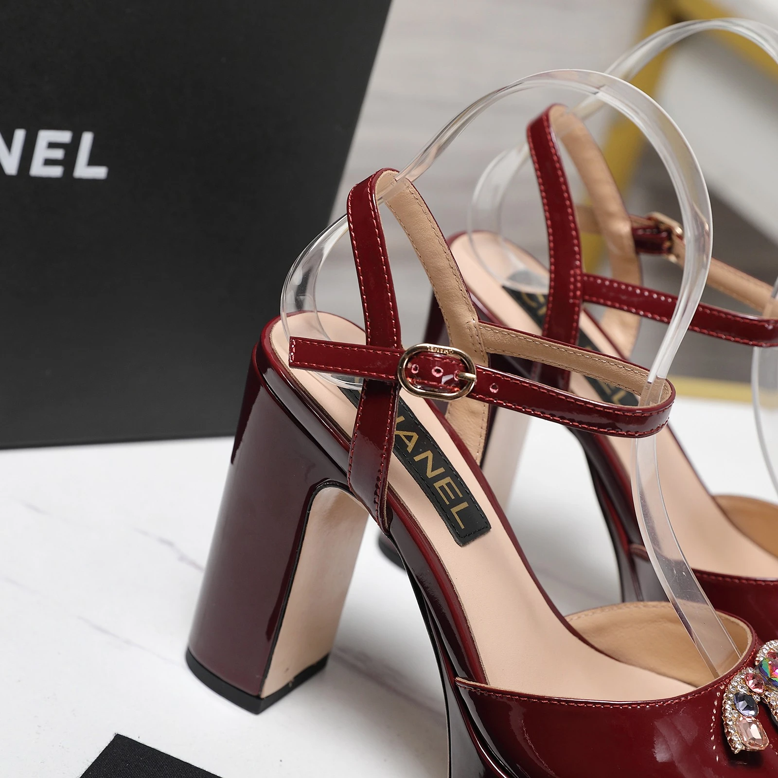 CHANEL Classic Diamond Heel+Double C Diamond Button Sandals
