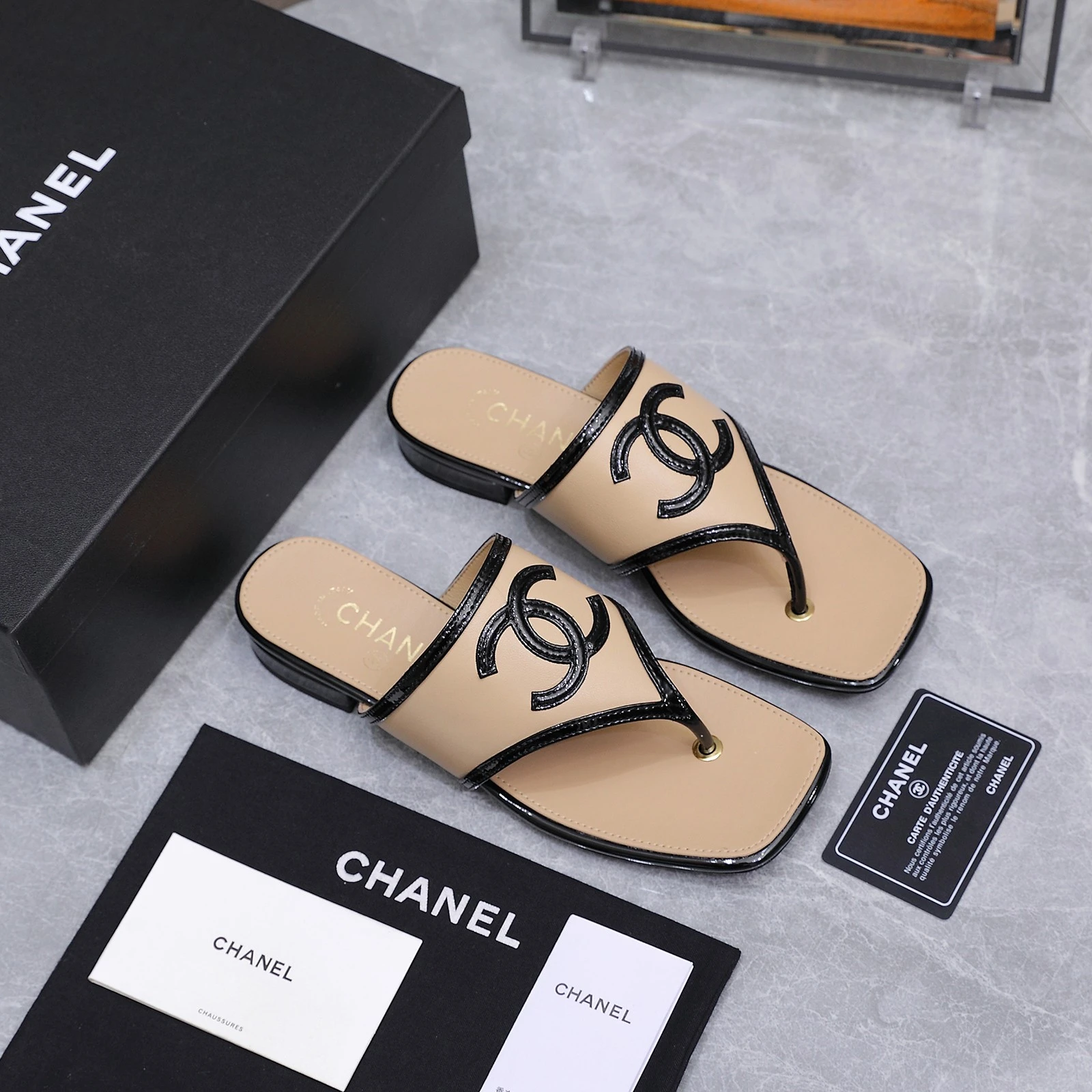 Chanel 26s Summer New Square-Toe Color-Block Double C Sandals Slippers