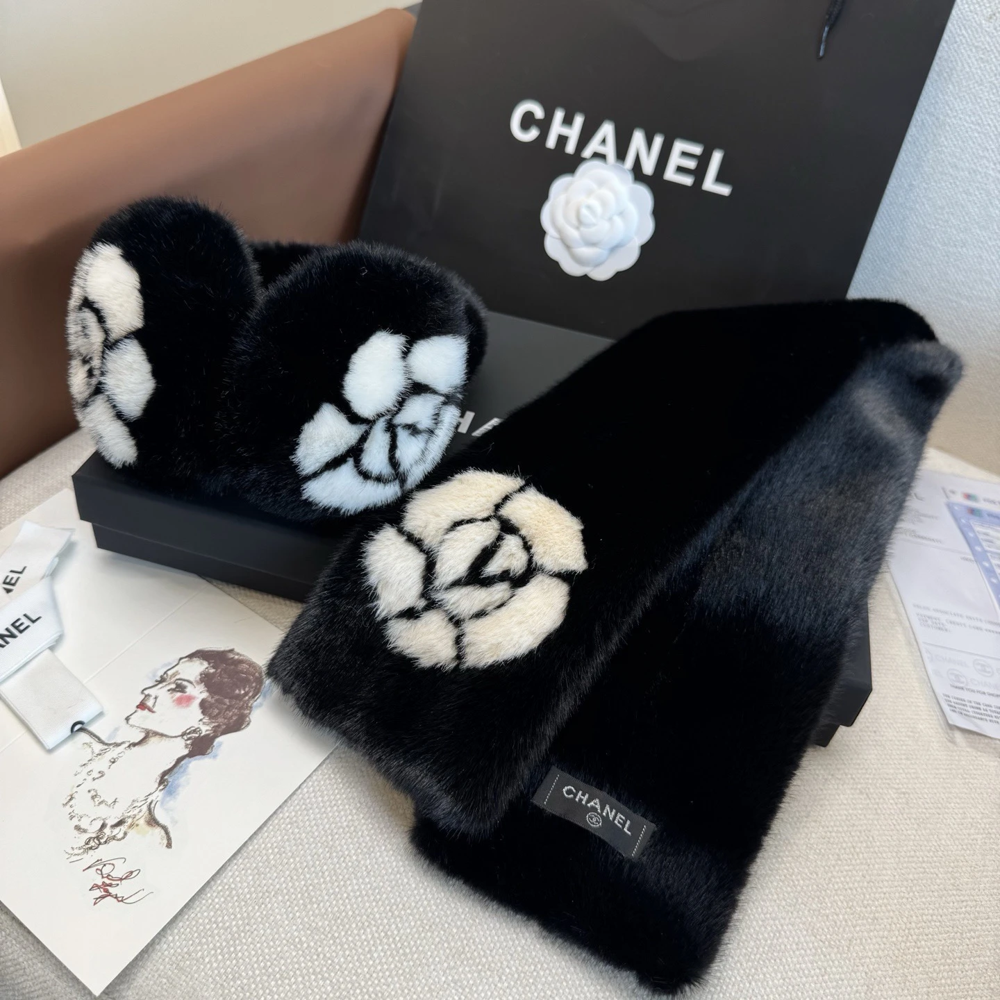 Chanel Ski Earmuffs and Scarf Set