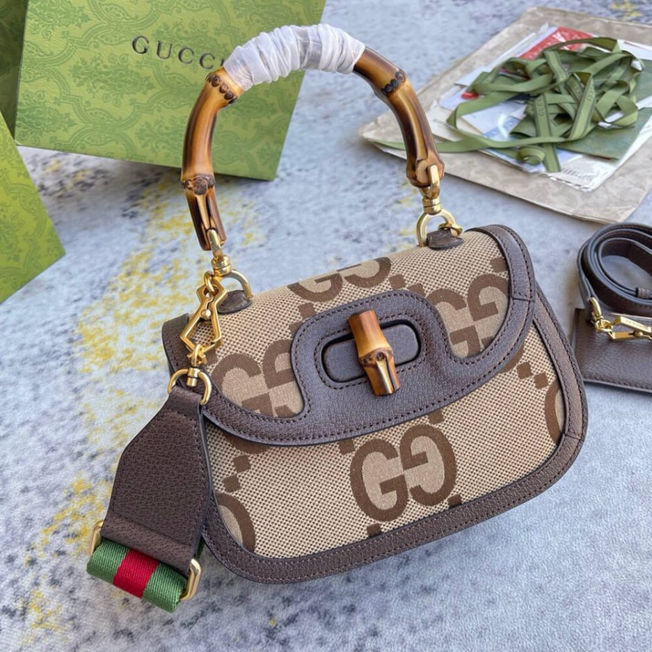 GUCCI BAMBOO 1947 JUMBO GG SMALL TOP HANDLE BAG