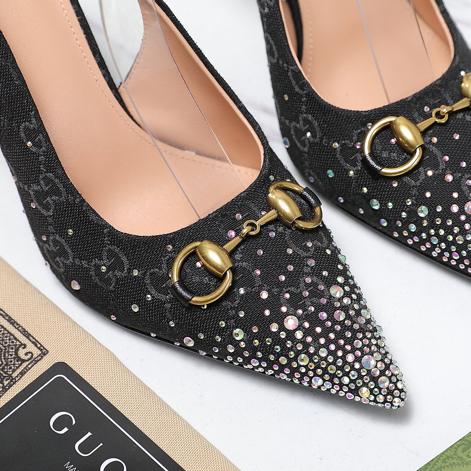 Gucci 25S Spring/Summer New Collection Double G Crystal Chain Buckle High Heel Sandals