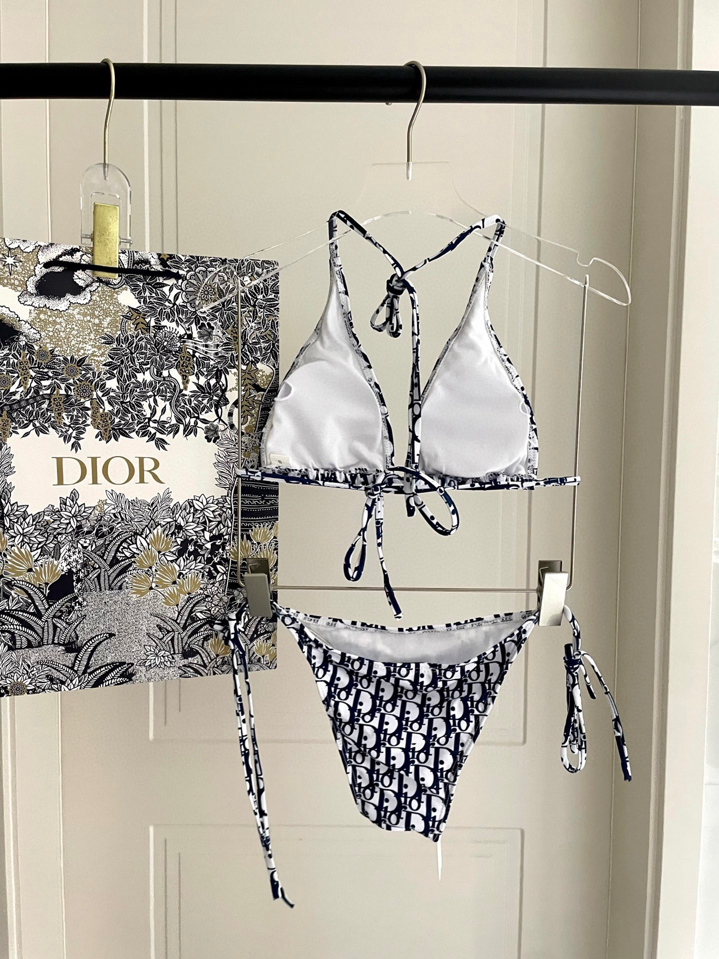 Dior Halter Backless Bikini Set Lace-up Bathing Suit Swimwear
