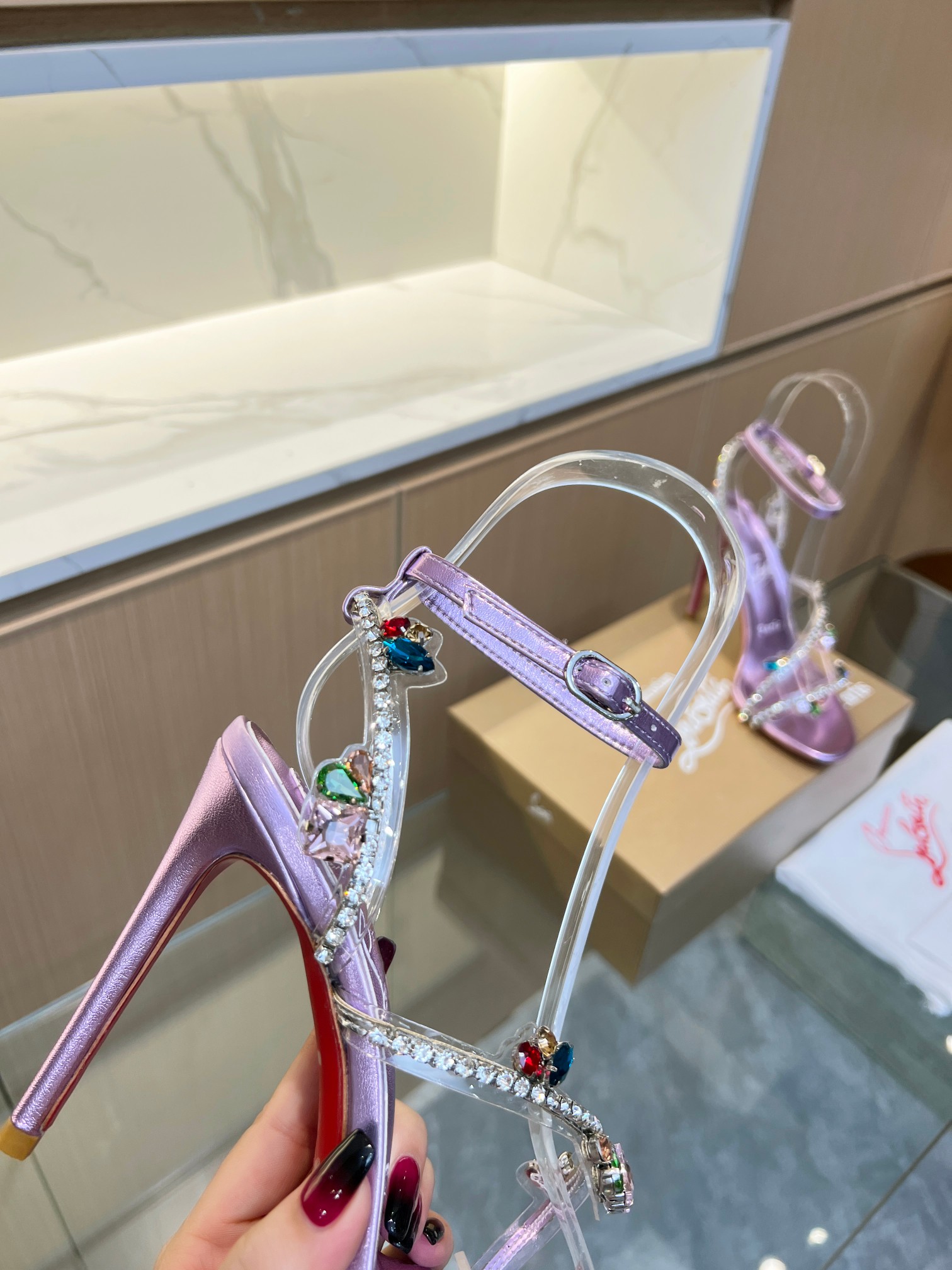 Christian Louboutin red-soled crystal-embellished high-heeled sandals