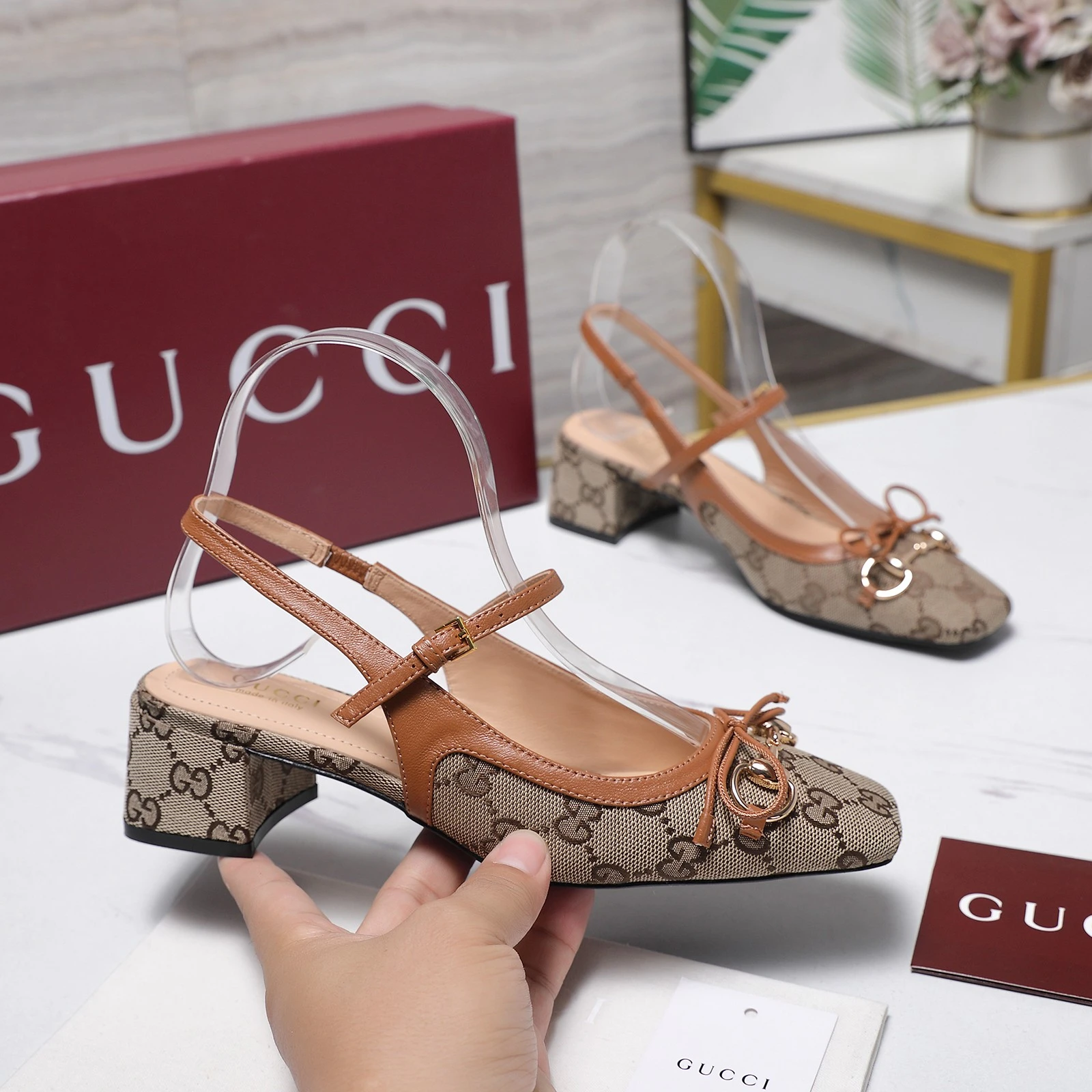 Gucci Double-G Embroidered Canvas Mary Jane Shoes