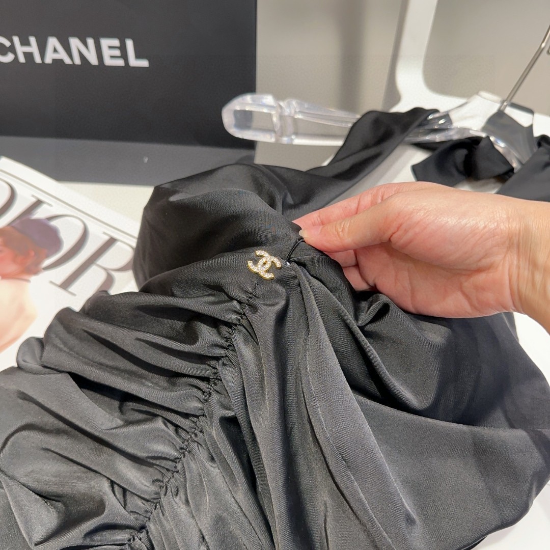 Chanel Halter One Piece Elastic Swimsuit