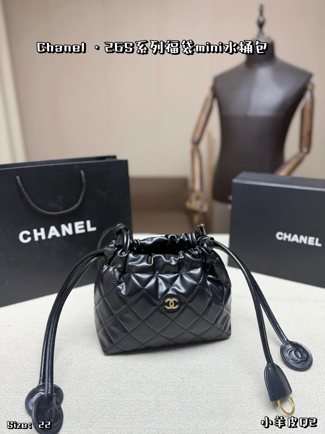 Chanel 26S Black & Gold "Lucky Bag" Mini Bucket Bag