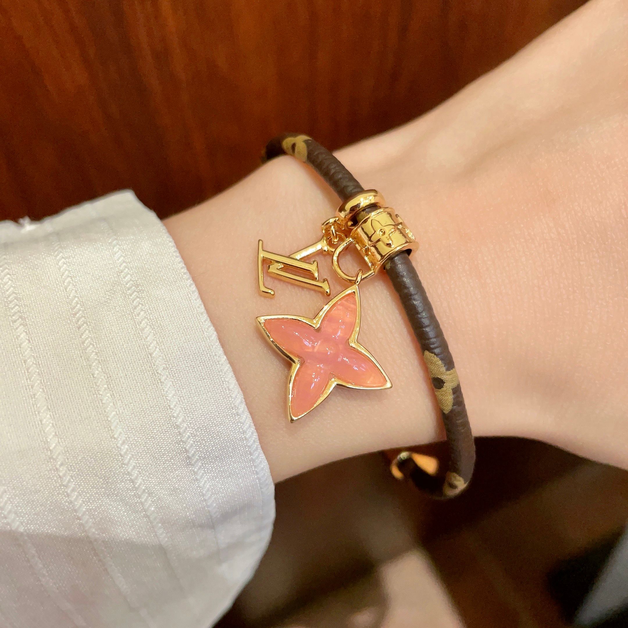 LV leather patterned bracelet