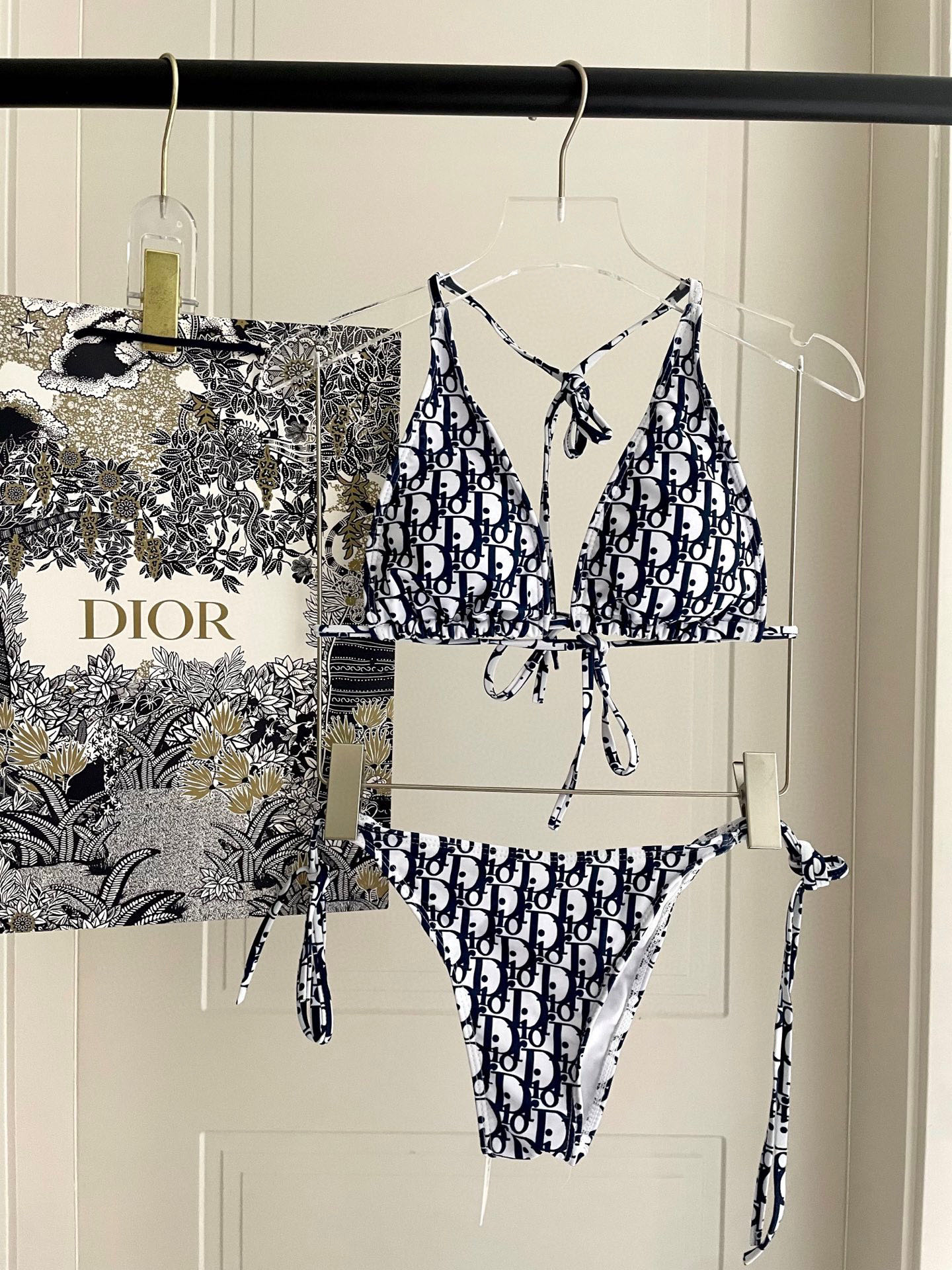 Dior Halter Backless Bikini Set Lace-up Bathing Suit Swimwear