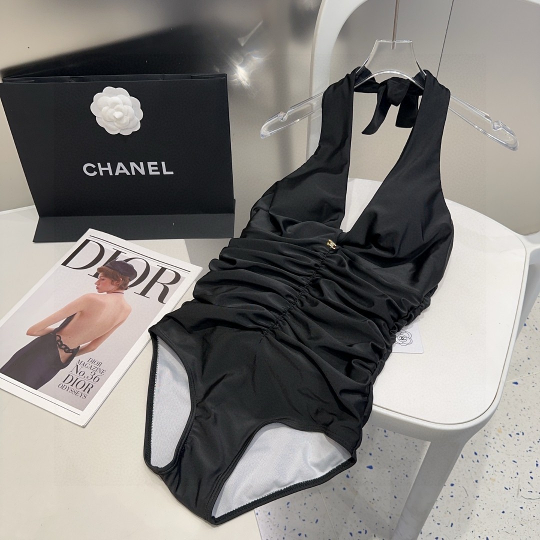 Chanel Halter One Piece Elastic Swimsuit