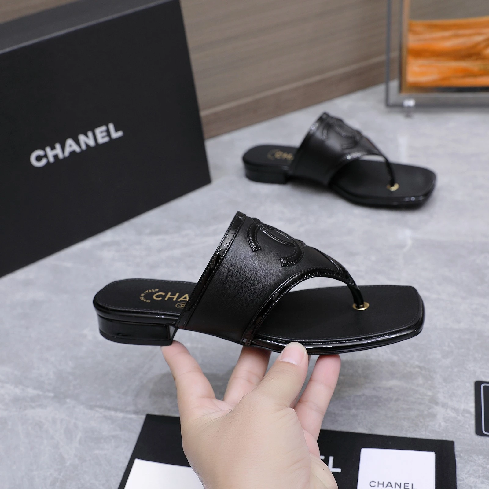 Chanel 26s Summer New Square-Toe Color-Block Double C Sandals Slippers