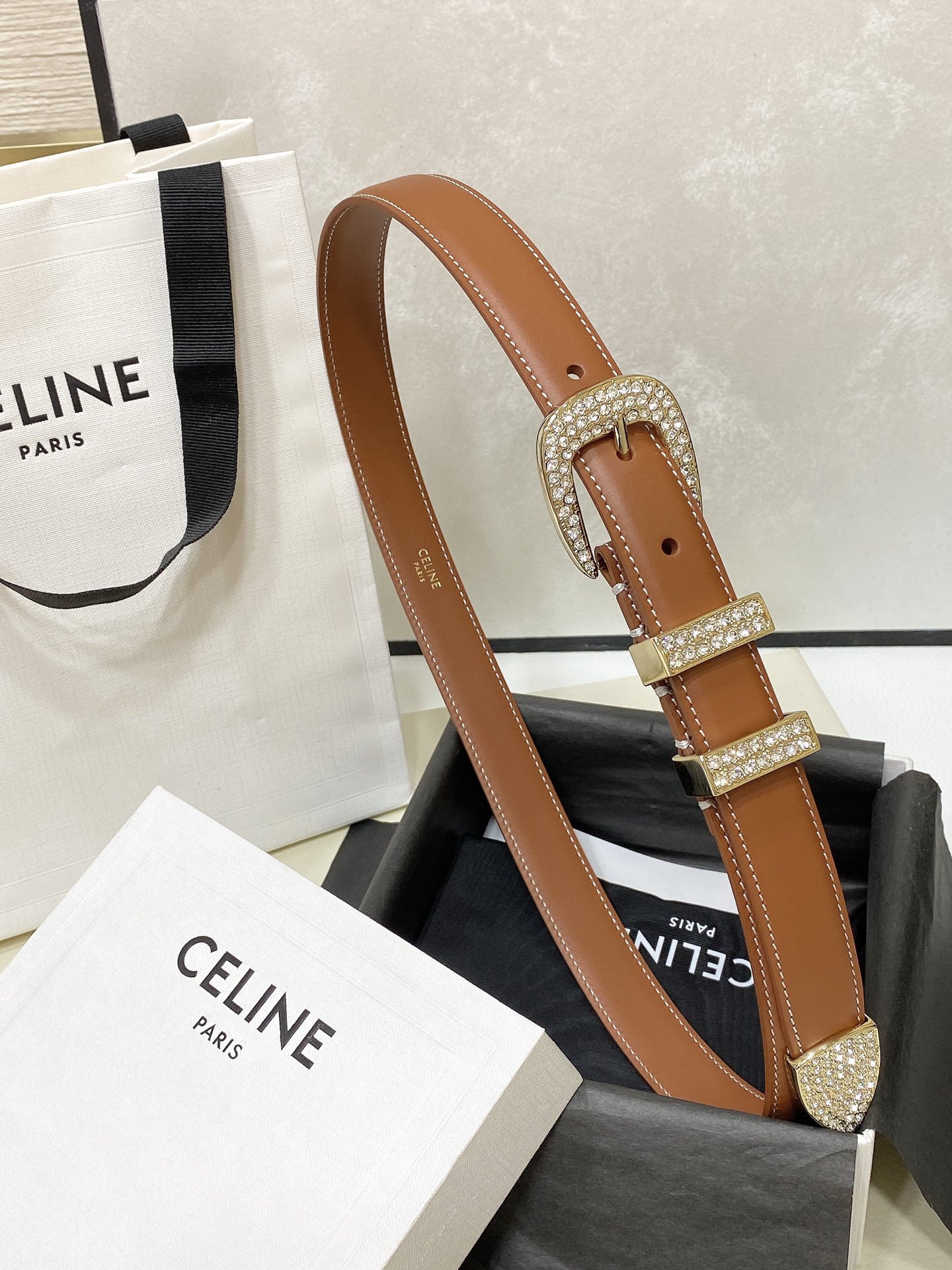 Celine MARCO Cow Leather Diamond Belt For Women