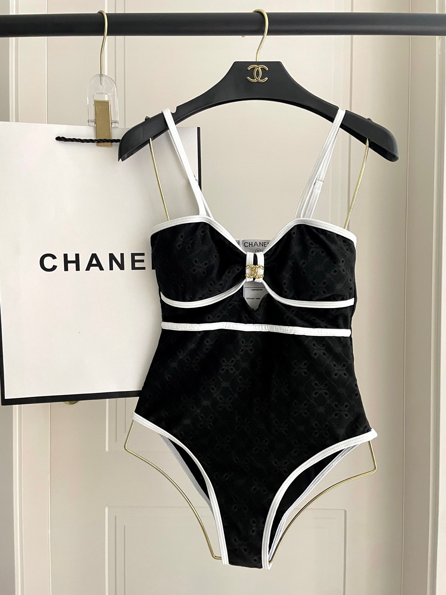 Chanel Hollow Out One-piece Swimsuit