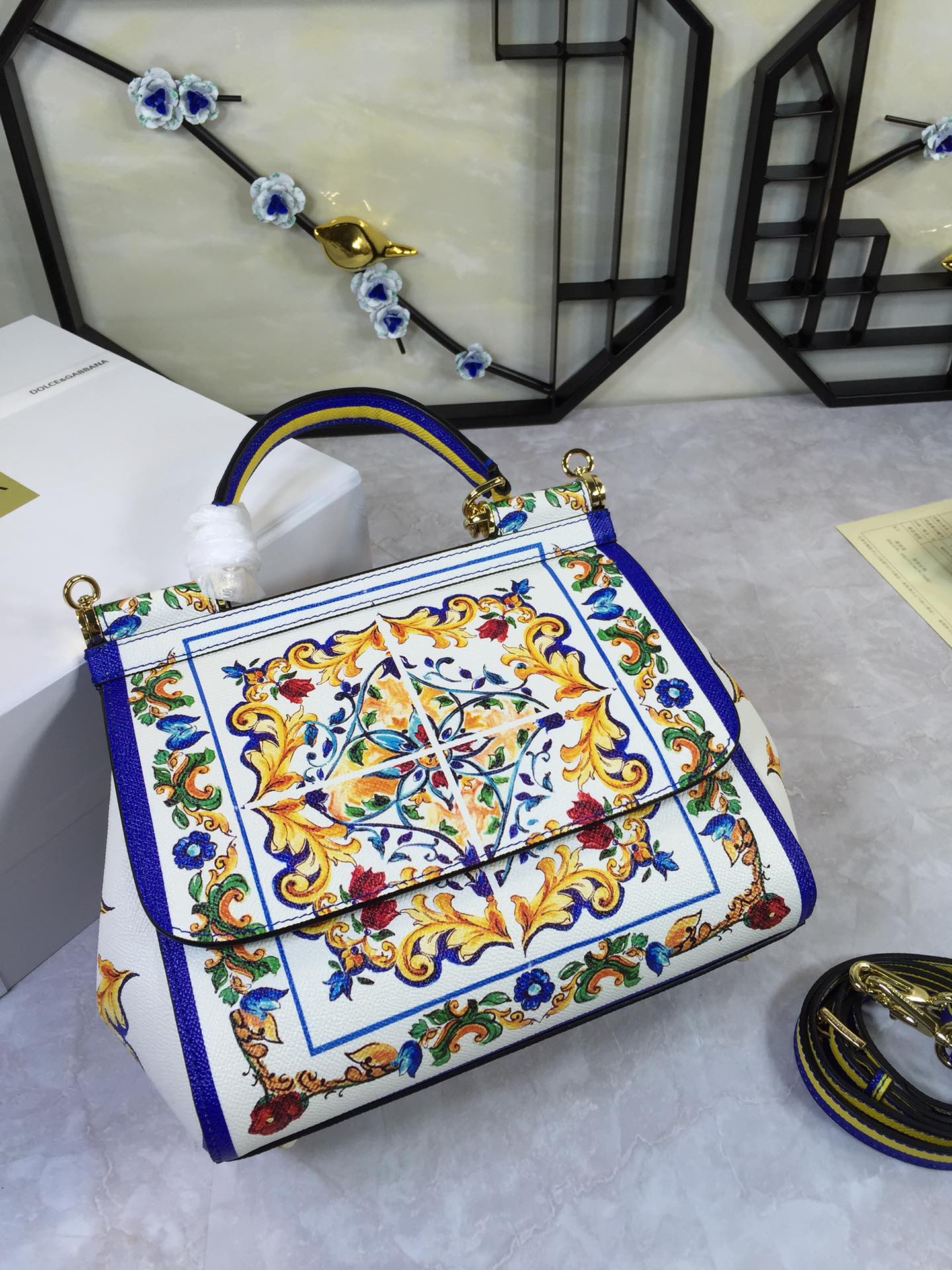 Dolce & Gabbana Blue And White Porcelain Handle Bag