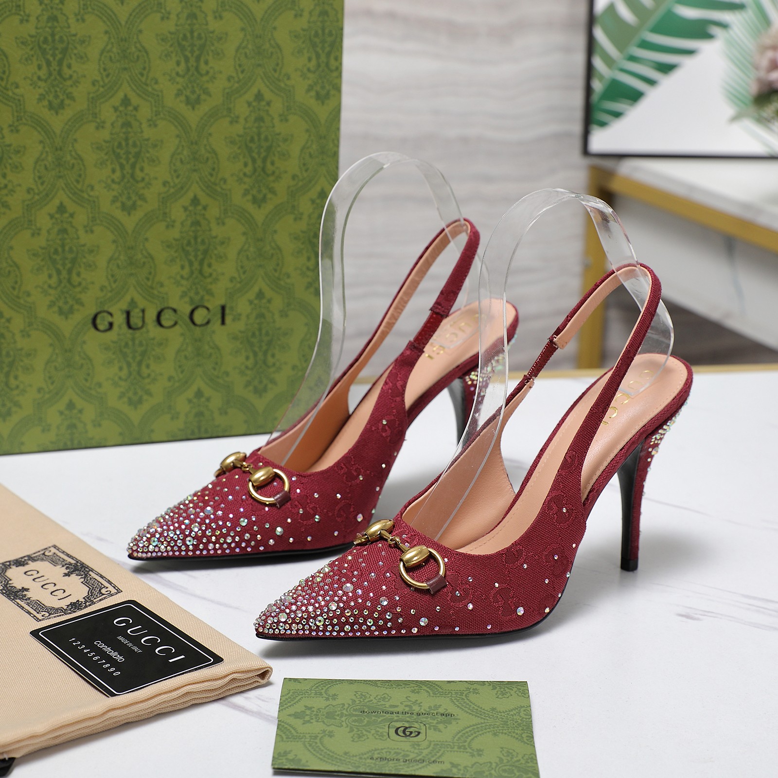 Gucci 25S Spring/Summer New Collection Double G Crystal Chain Buckle High Heel Sandals